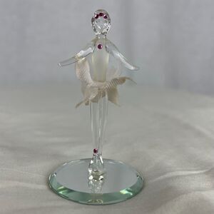 Glass White and Pink Ballerina Figurine with Pink Swarovski Crystals